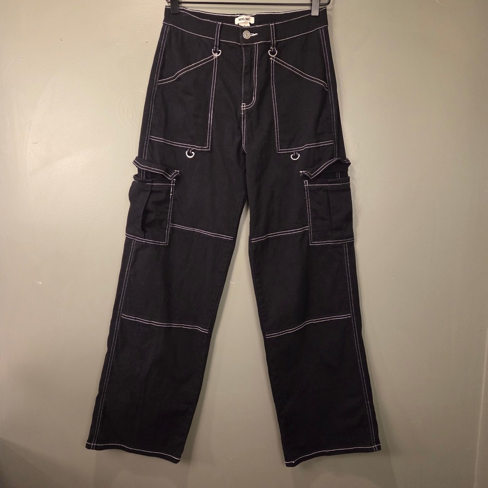 Rachel Paige Women's Cargo Pants Size M Black White Contrast Stitch 90s Style